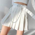 Buckled Chained Pleated Mini A-line Skirt
