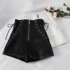 Side Lace-up Faux-leather Shorts