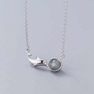 925 Sterling Silver Moonstone Dolphin Pendant Necklace As Shown In Figure - One Size