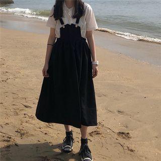 Short-sleeve Blouse / A-line Midi Pinafore Dress