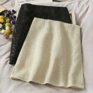 Sequined High-waist Tweed Mini Skirt