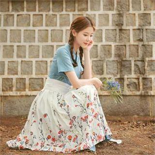 Floral Print Pleated Wrap Skirt
