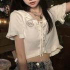 Short-sleeve Bear Embroidered Knit Top