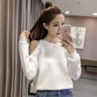 Frill Trim Cut Out Shoulder Pullover