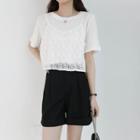 Set: Short-sleeve Plain T-shirt + Crochet Camisole Top