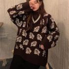 Long-sleeve Turtleneck Top / Leaf Print Sweater