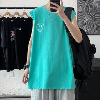 Sleeveless Smiley Face Print T-shirt