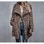 Leopard Print Faux Fur Midi Coat