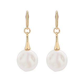 Faux Pearl Disc Dangle Earring Gold - One Size