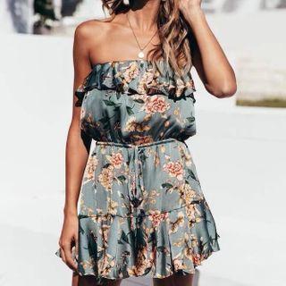 Floral Print Strapless Mini A-line Dress