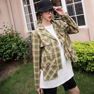 Cropped Plaid Buttoned Jacket