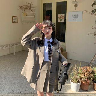 Tie Neck Shirt / Blazer / Mini A-line Skirt