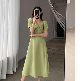 Short-sleeve Knot Detail Midi A-line Dress