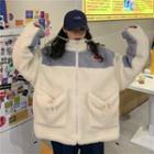 Color-block Zip Fleece Coat