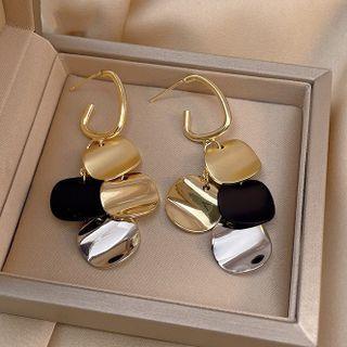 Polished Disc Alloy Dangle Earring 1 Pair - Gold & Silver & Black - One Size