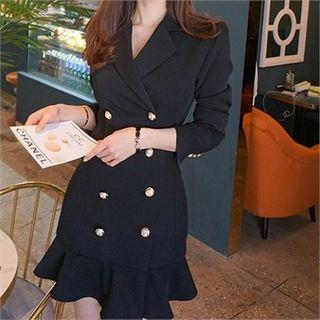 Double-button Ruffle-hem Mini Coatdress