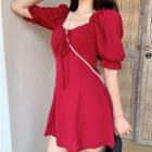 Plain Square-neck Short-sleeve Slim-fit Top / Dress