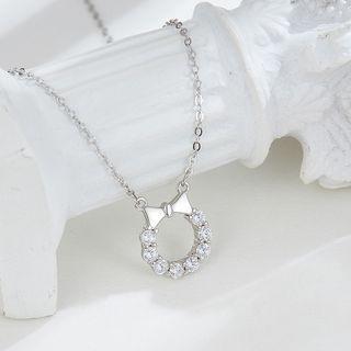 Bow Rhinestone Hoop Necklace Silver - One Size