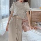 Short-sleeve Sequined Drawstring T-shirt
