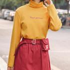 Printed Turtle-neck Long-sleeve Top