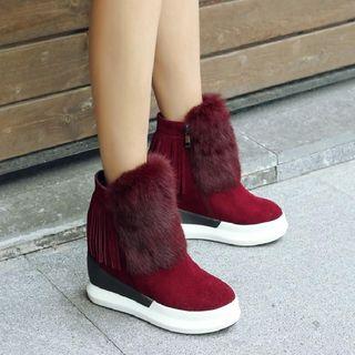 Fringed Furry Trim Wedge Snow Boots