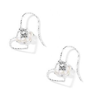925 Sterling Silver Faux Pearl Heart Dangle Earring As Shown In Figure - One Size