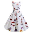 Sleeveless Butterfly Printed A-line Dress