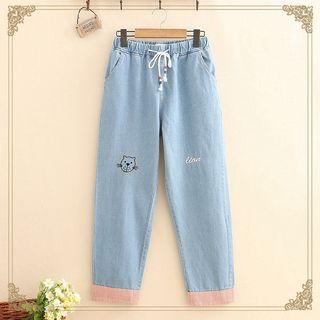 Lion Embroidered Straight-leg Jeans
