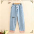 Lion Embroidered Straight-leg Jeans
