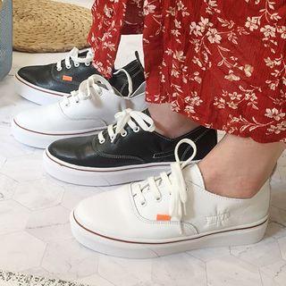 Faux Leather Stitched Sneakers
