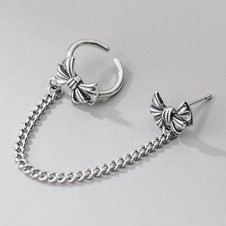 925 Sterling Silver Bow Chain Earring 1 Pair - Silver - One Size