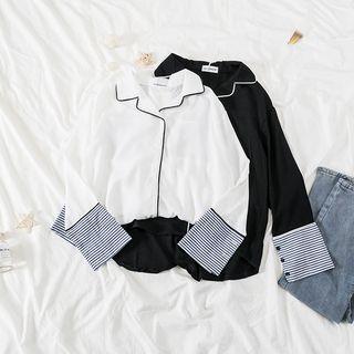 Contrast Trim Striped Cuff Panel Shirt