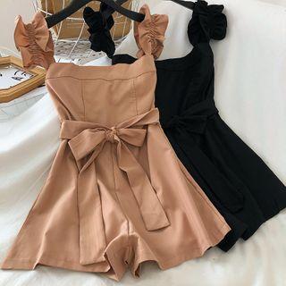 Plain Sleeveless Tie-waist Playsuit