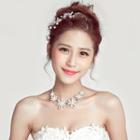 Bridal Set: Faux Pearl Headpiece + Clip-on Earrings + Necklace