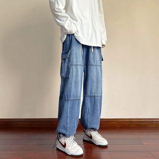 Pocket Detail Drawstring Cuff Cargo Jeans
