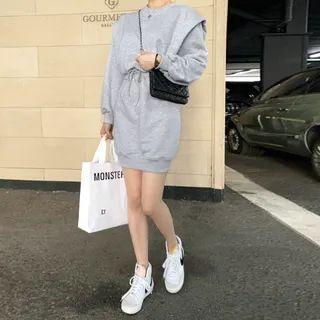 Layered-shoulder Drawcord Sweatshirt Dress