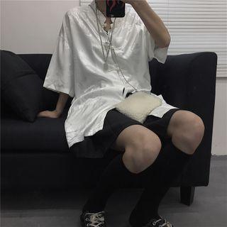 Jacquard Frog-button Elbow-sleeve Blouse