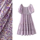 Frill-trim Floral Print Mini Dress