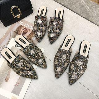 Patterned Beaded Pointy Mules