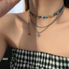 Beaded Double Layer Choker Necklace Multicolor - One Size