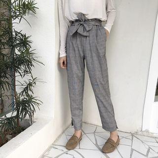 Plaid Tie-waist Dress Pants