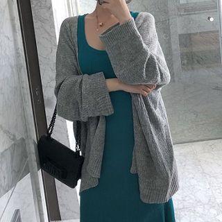 Open-front Cardigan / Sleeveless Knit Dress