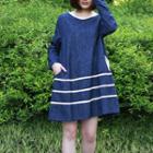 Striped Long-sleeve Tunic As Shown In Figure - One Size