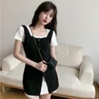 Short-sleeve Plain Mini Dress / Sleeveless Button-up Mini Dress