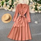 V-neck Mock Pocket Asymmetrical Dress