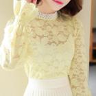 Crochet-trim Bell-sleeve Lace Top