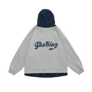 Lettering Mock Two-piece Zip Hoodie