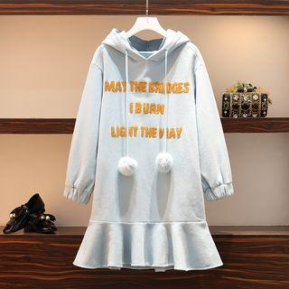 Lettering Ruffle Hem Mini Hoodie Dress