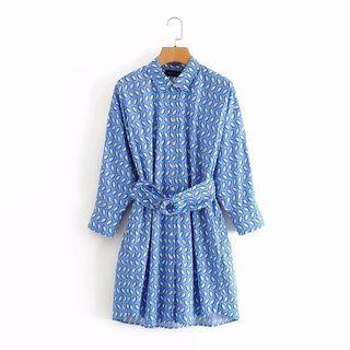 Long-sleeve Printed A-line Mini Shirtdress