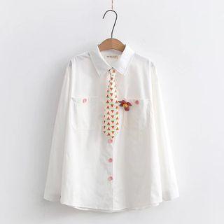 Floral Shirt With Watermelon Print Neck Tie